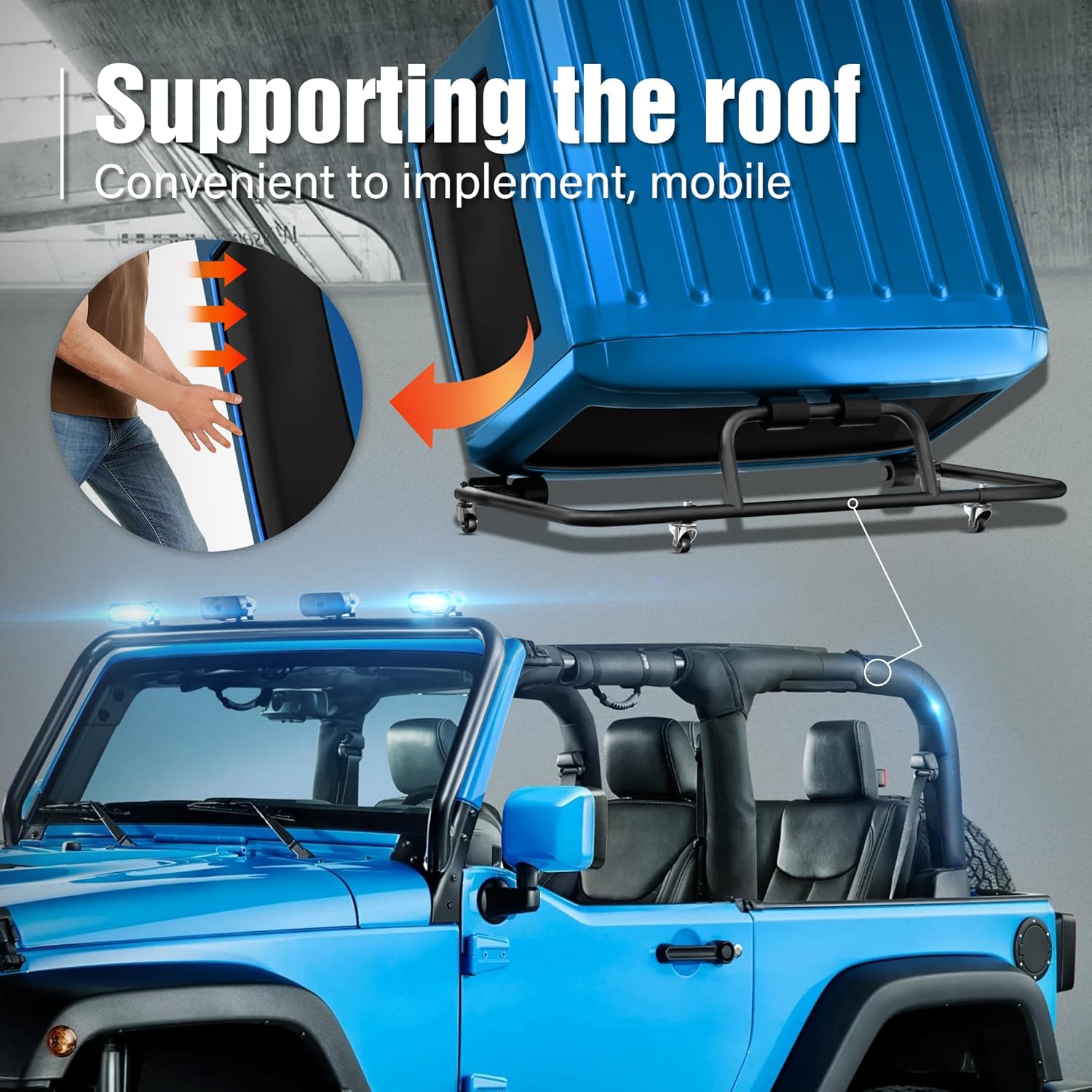 Adjustable Hard Top Carrier Hardtop Storage Cart Compatible with 1976-2025 Jeep Wrangler JK JL YJ TJ JKU JLU Unlimited and Newer Jeep Wrangler CJ-7 Sliding Bracket Rack Movable, 2/4 Door-Black